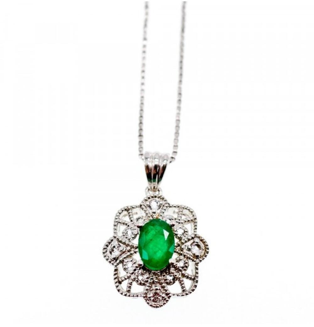 925 Sterling Silver Emerald & Beryl Chain With Pendant